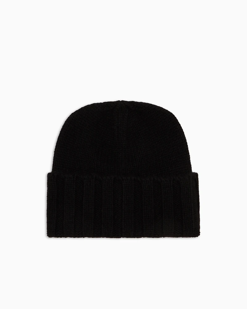 Emporio Armani - Ribbed cashmere beanie, Woman, Black, Size: