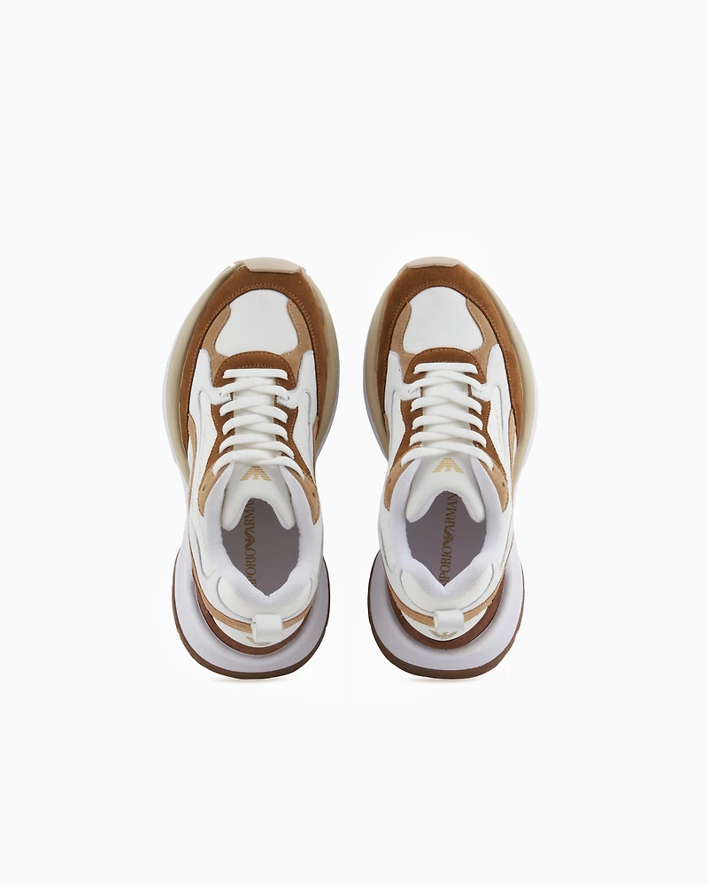 Emporio Armani - Mesh sneakers with laminated details and signature logo, Woman, Beige, Size: