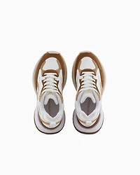 Emporio Armani - Mesh sneakers with laminated details and signature logo, Woman, Beige, Size: