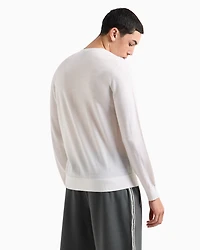 Wool blend crew neck sweater with chest logo