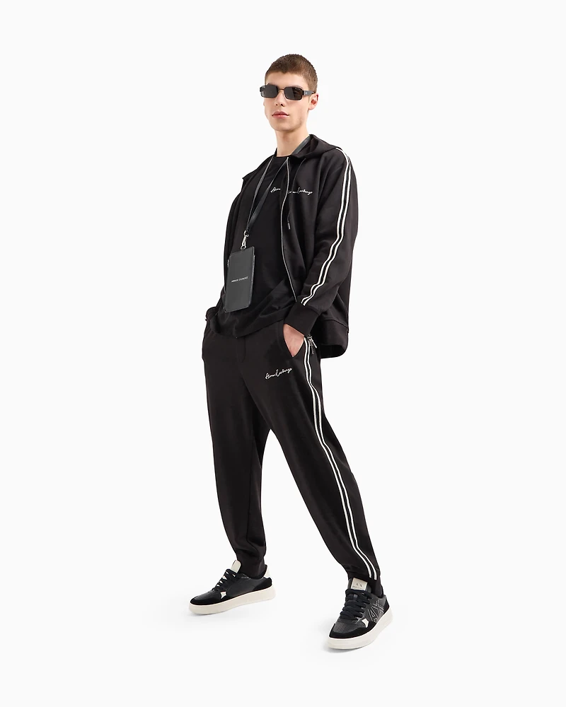 Full zip sweatshirt bonded cotton with bands on the sleeves