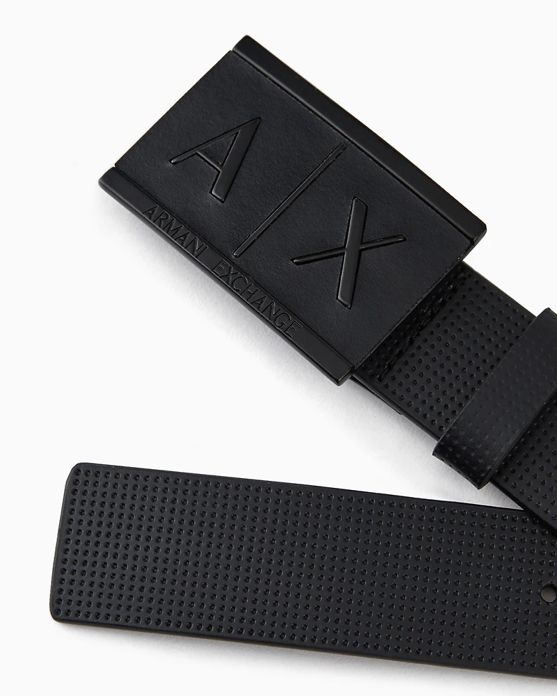 Leather belt with rectangular buckle