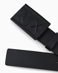 Leather belt with rectangular buckle
