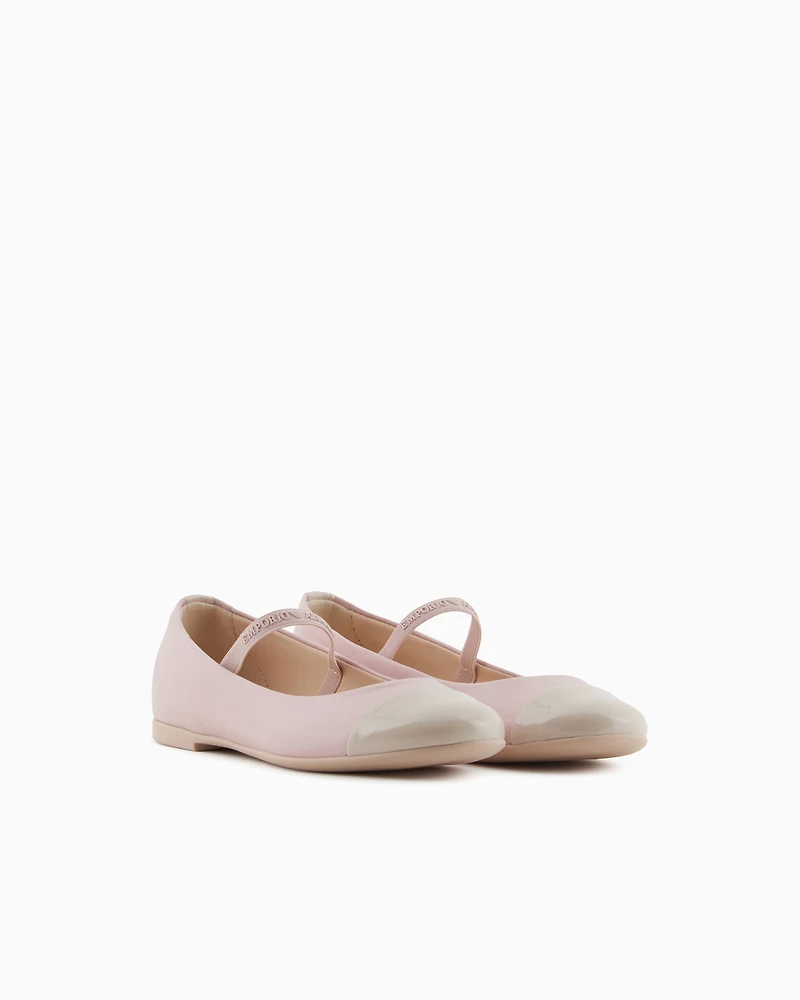 Emporio Armani - Nappa-leather ballerinas with patent leather toe, Girl, Pink, Size: