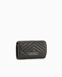 Wallet with flap and quilted shoulder strap