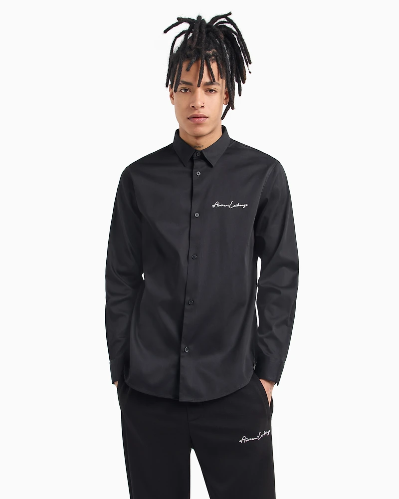 Regular fit shirt stretch satin cotton