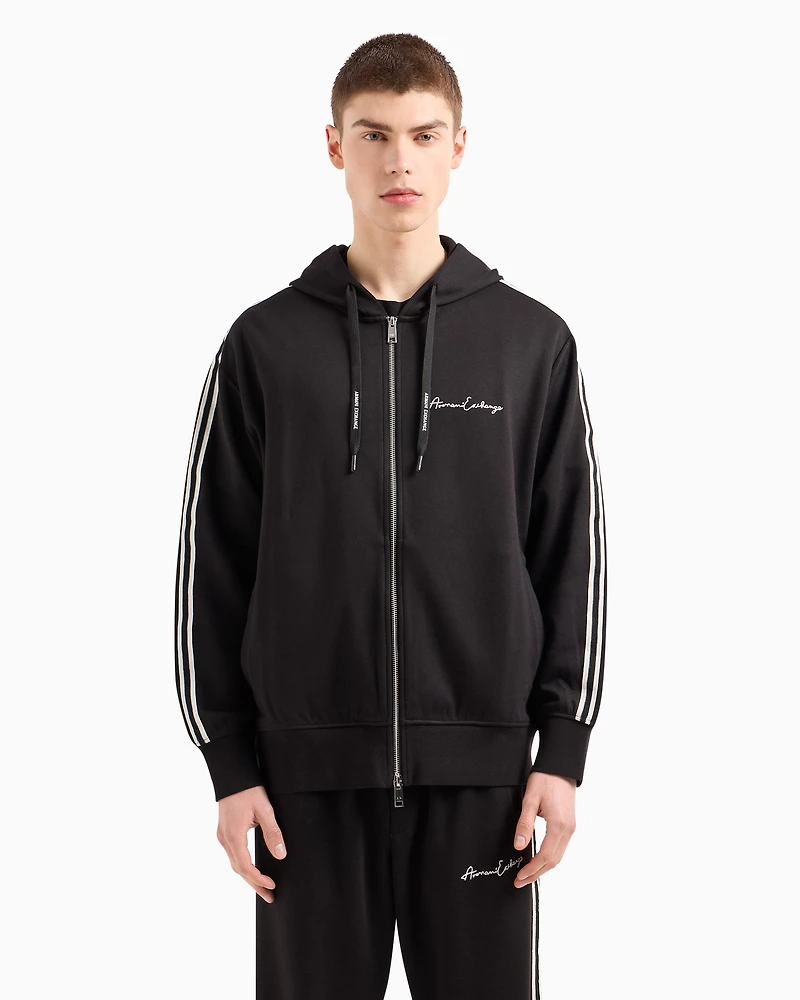 Full zip sweatshirt bonded cotton with bands on the sleeves