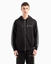 Full zip sweatshirt bonded cotton with bands on the sleeves