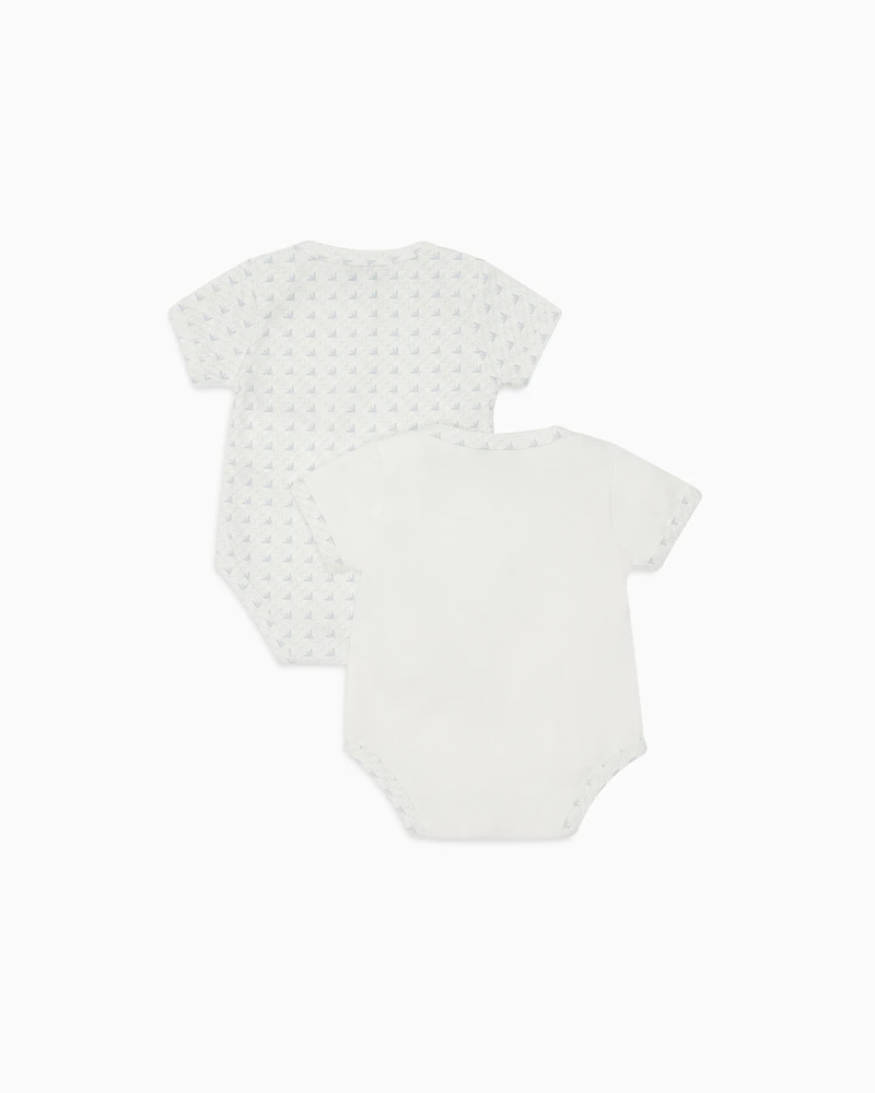 Emporio Armani - Pack of two jersey bodysuits with op-art eagles and logo, Unisex Junior, Light Blue, Size: