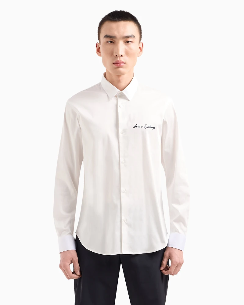 Regular fit shirt stretch satin cotton