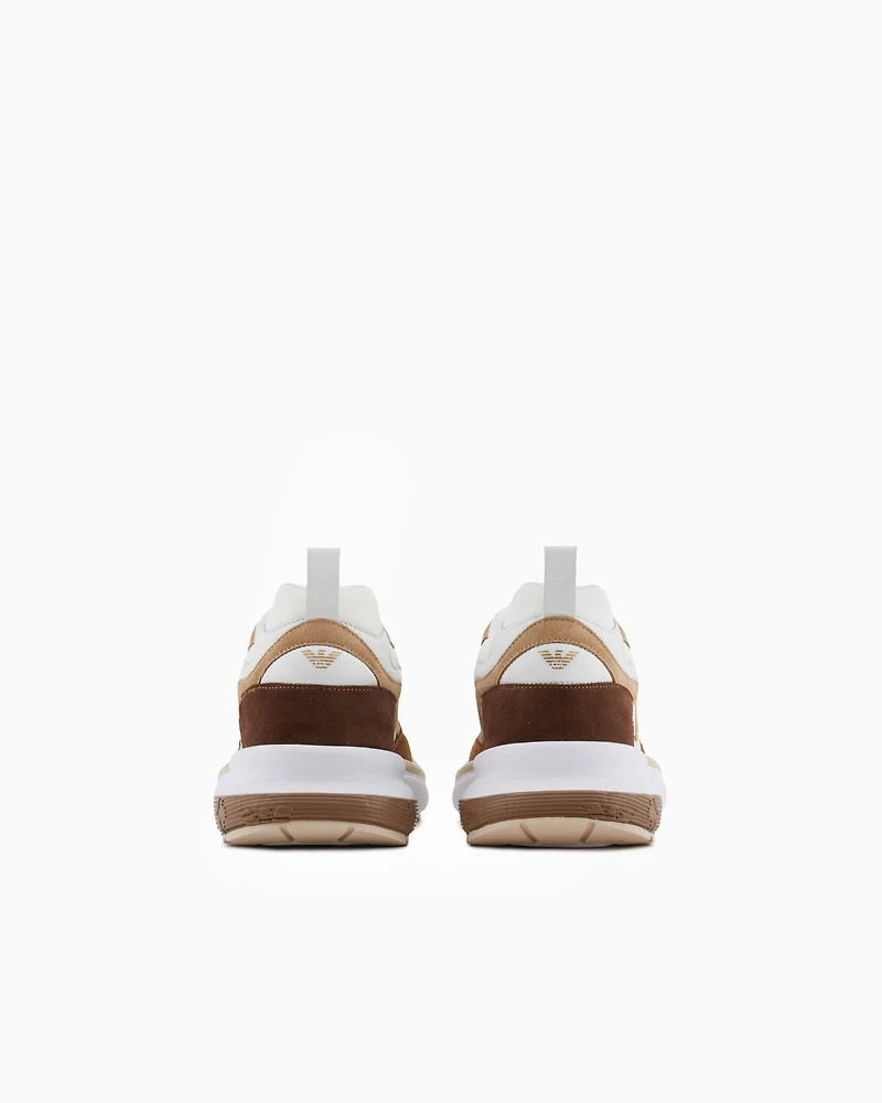Emporio Armani - Mesh sneakers with laminated details and signature logo, Woman, Beige, Size: