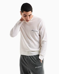 Wool blend crew neck sweater with chest logo