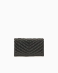 Wallet with flap and quilted shoulder strap