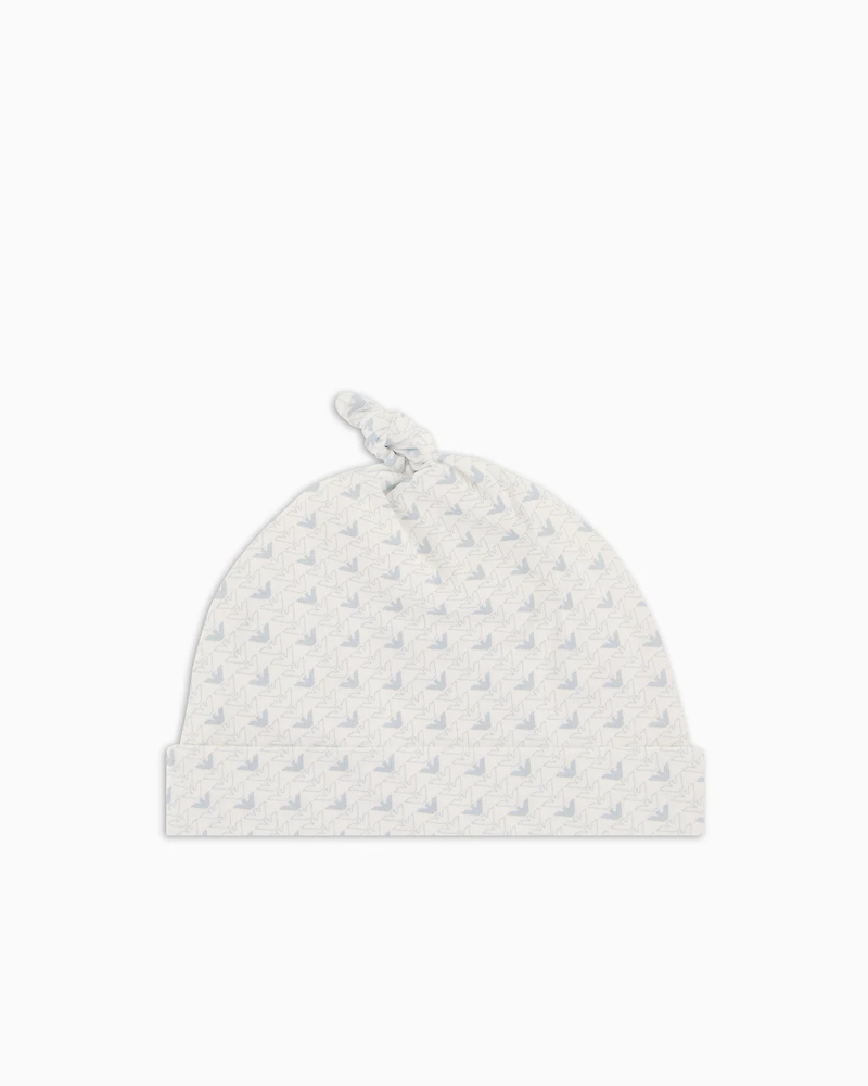 Emporio Armani - Jersey beanie with op-art eagles, Unisex Junior, Light Blue, Size: