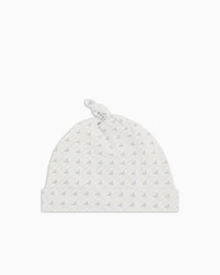 Emporio Armani - Jersey beanie with op-art eagles, Unisex Junior, Light Blue, Size: