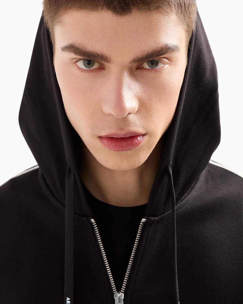 Full zip sweatshirt bonded cotton with bands on the sleeves