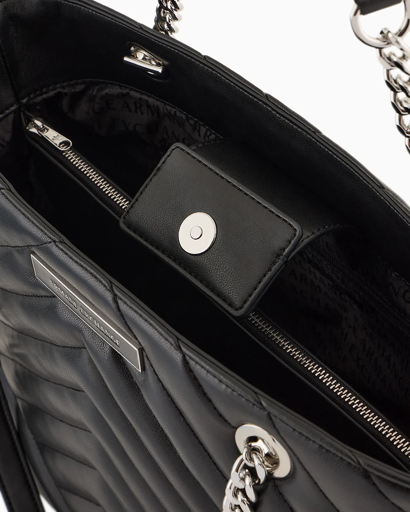 Quilted shopper bag with chain handles