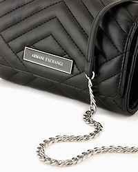 Wallet with flap and quilted shoulder strap