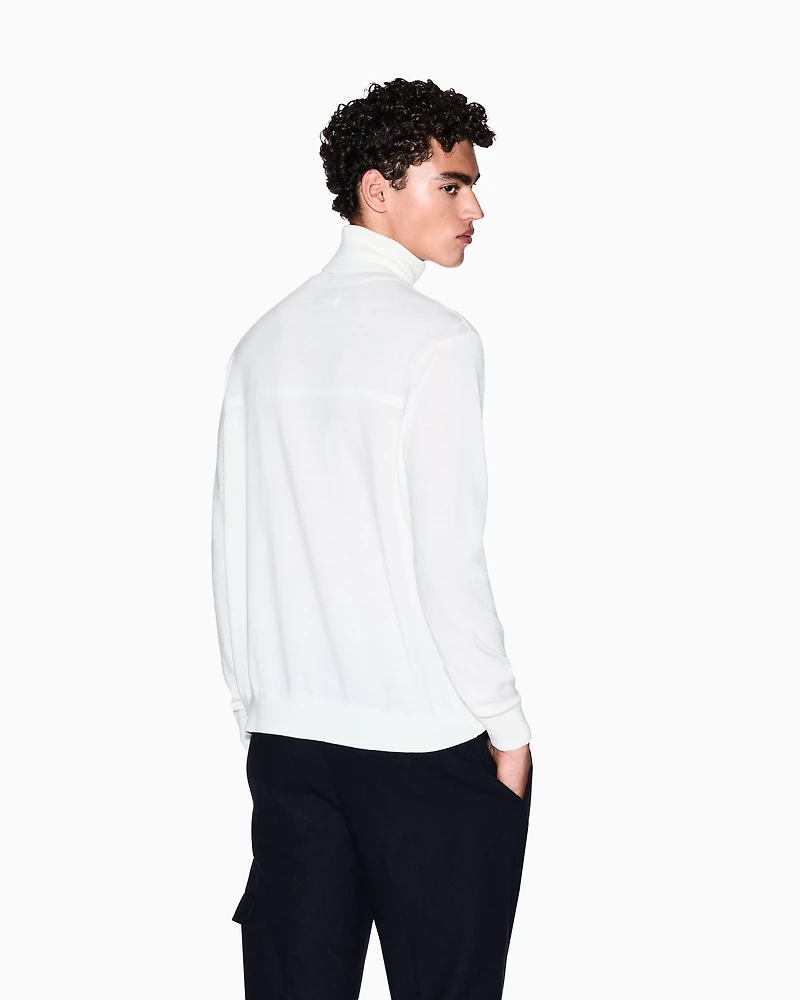 Armani Exchange - Wool Blend Turtleneck Sweater, Man, White, Size: