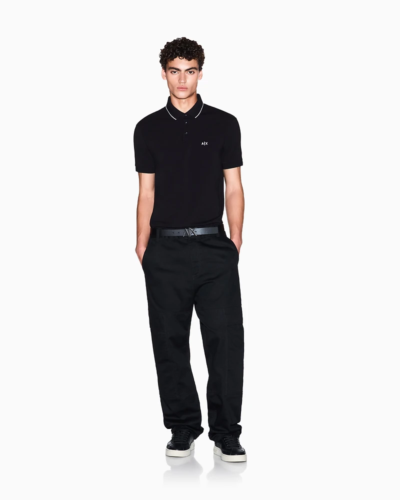 Slim fit polo shirt with logo and piping