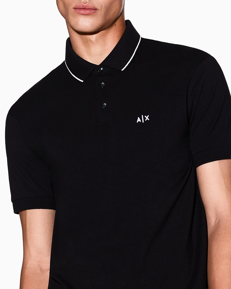 Slim fit polo shirt with logo and piping