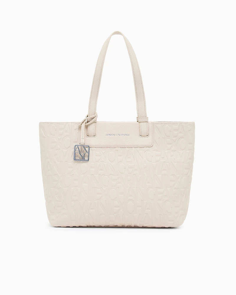 Armani Exchange - Shopper bag with allover logo, Woman, Beige, Size: TU