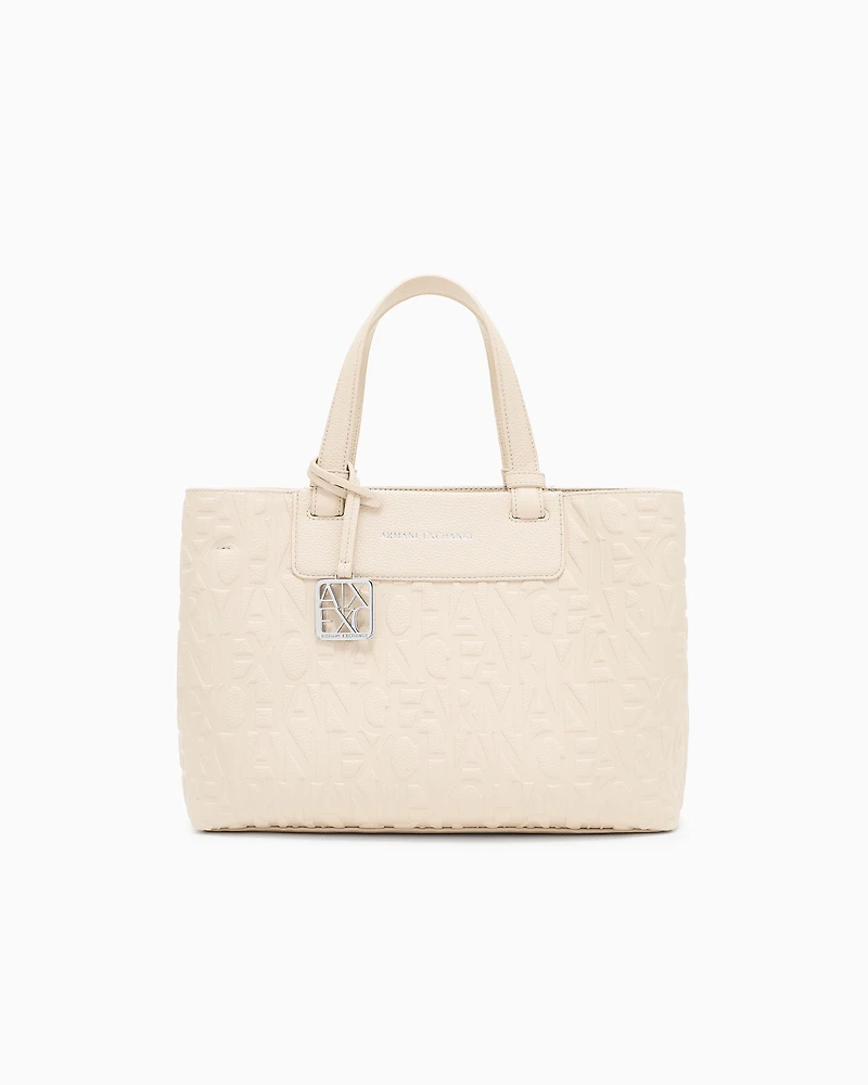 Armani Exchange - Handbag with allover logo, Woman, Beige, Size: TU