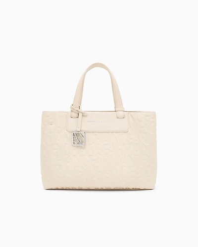 Armani Exchange - Handbag with allover logo, Woman, Beige, Size: TU