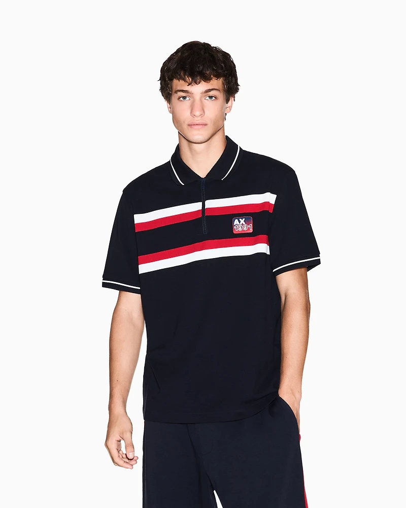 Regular fit polo shirt with zip and contrasting bands