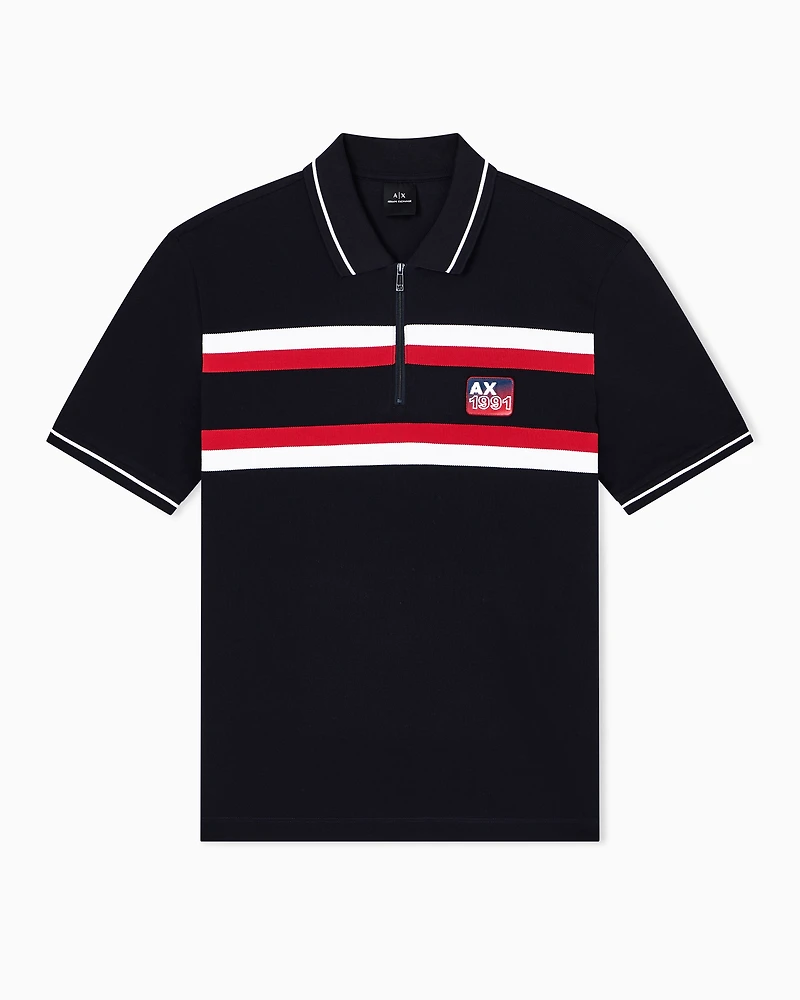 Regular fit polo shirt with zip and contrasting bands