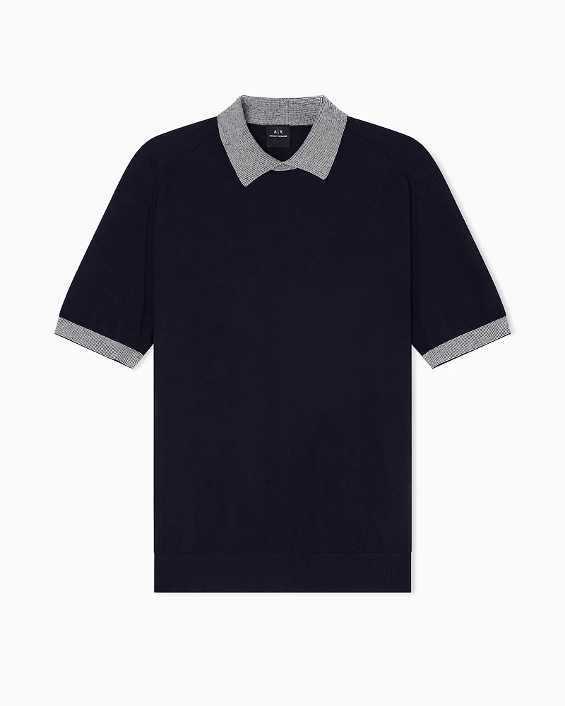 Knitted polo shirt with contrasting profiles