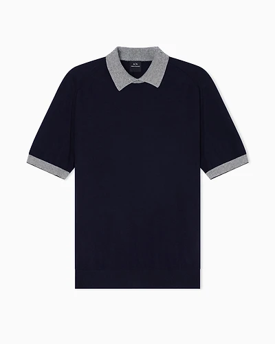 Knitted polo shirt with contrasting profiles