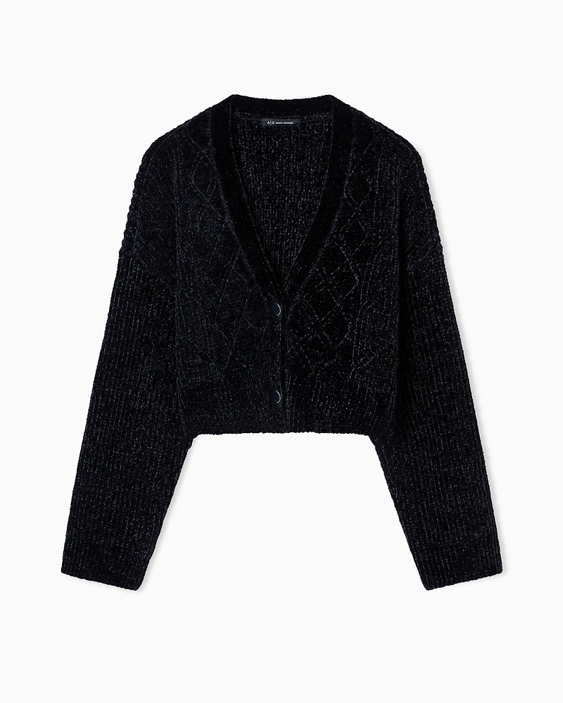 CROPPED RIBBED BUTTON CLOSURE CARDIGAN