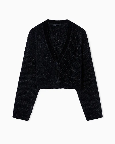 CROPPED RIBBED BUTTON CLOSURE CARDIGAN
