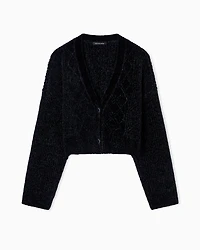 CROPPED RIBBED BUTTON CLOSURE CARDIGAN