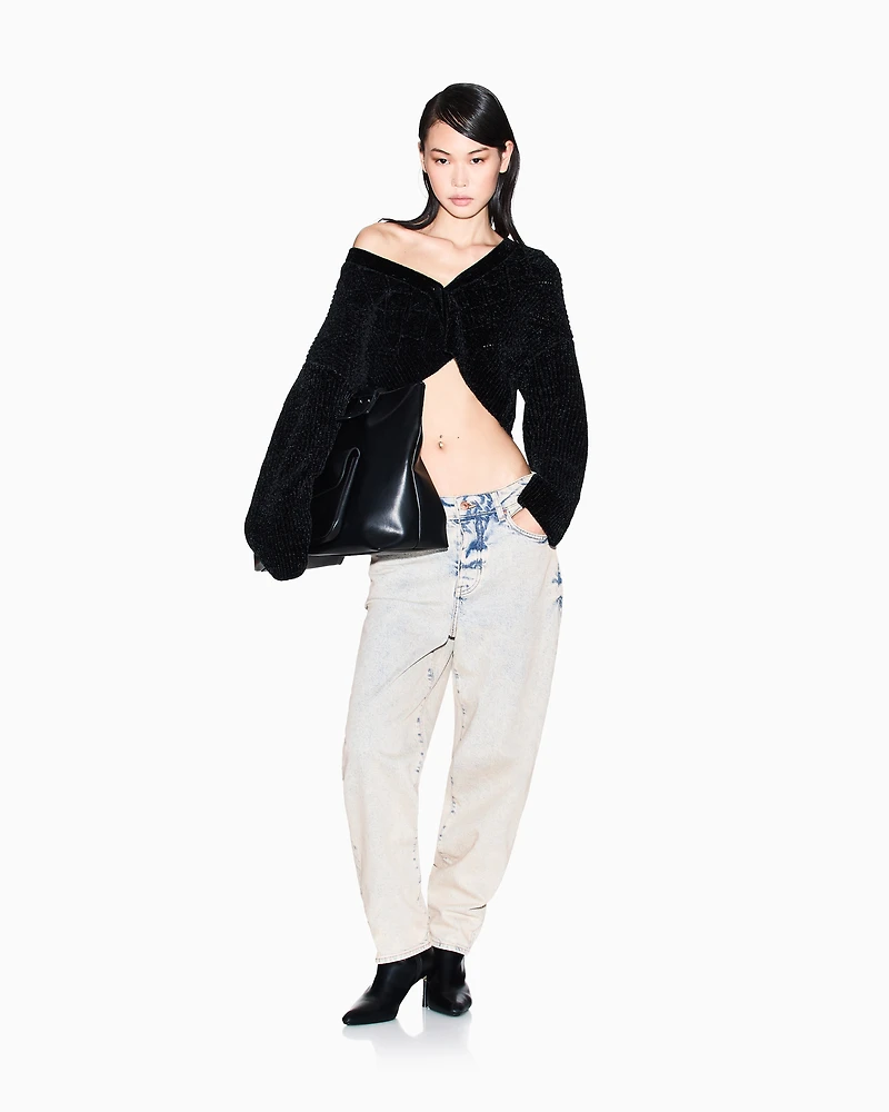 CROPPED RIBBED BUTTON CLOSURE CARDIGAN