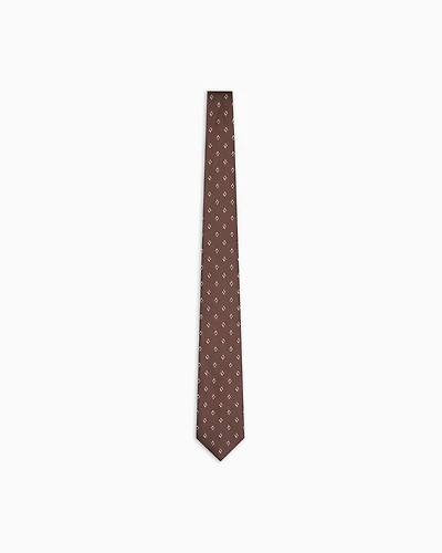 Emporio Armani - Pure silk tie with diamond jacquard micro-pattern, Man, Brown, Size: TU