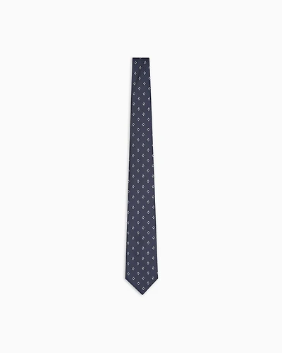 Emporio Armani - Pure silk tie with diamond jacquard micro-pattern, Man, Navy Blue, Size: TU