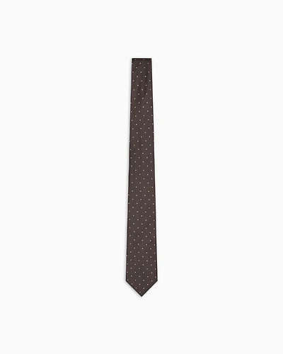 Emporio Armani - Pure silk tie with jacquard micro-pattern, Man, Brown, Size: TU