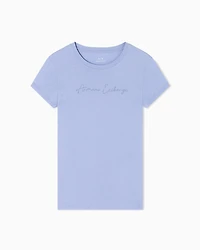 Armani Exchange - Slim fit T-shirt with glitter logo, Woman, Light Blue, Size: