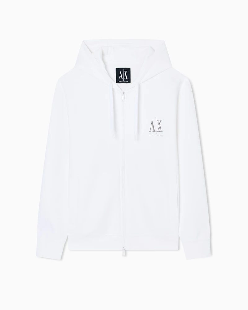 Armani Exchange - Zip-up hoodie with embroidered logo, Man, White, Size: