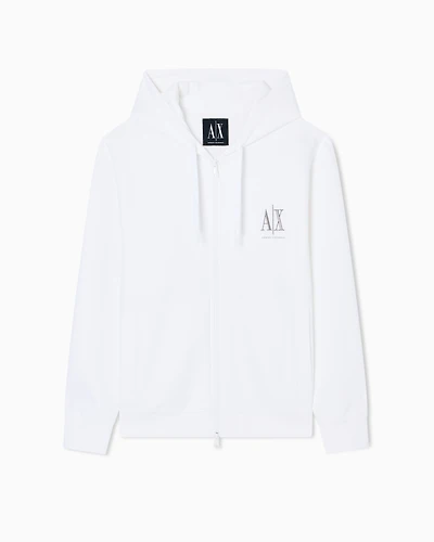 Armani Exchange - Zip-up hoodie with embroidered logo, Man, White, Size: