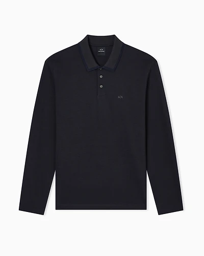 Armani Exchange - Regular fit long-sleeved polo shirt, Man, Blue, Size: