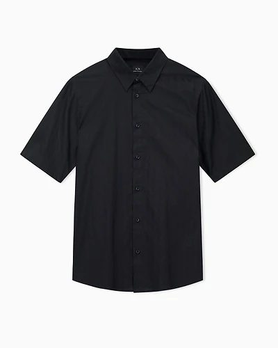 Armani Exchange - Short-sleeved cotton jacquard shirt, Man, Black, Size: