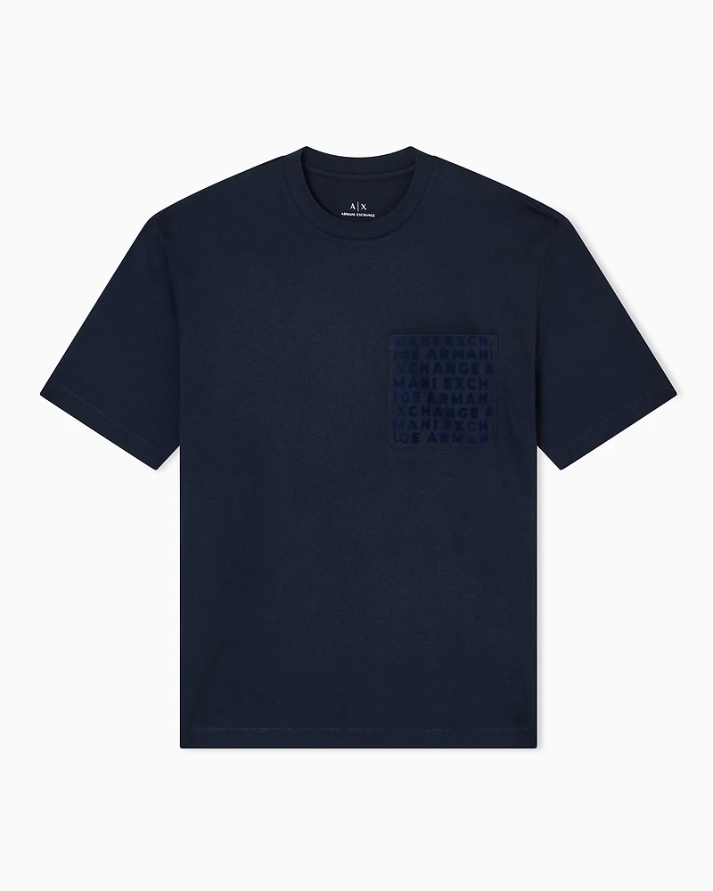 Armani Exchange - Regular fit T-shirt with logo pocket, Man, Navy Blue, Size: