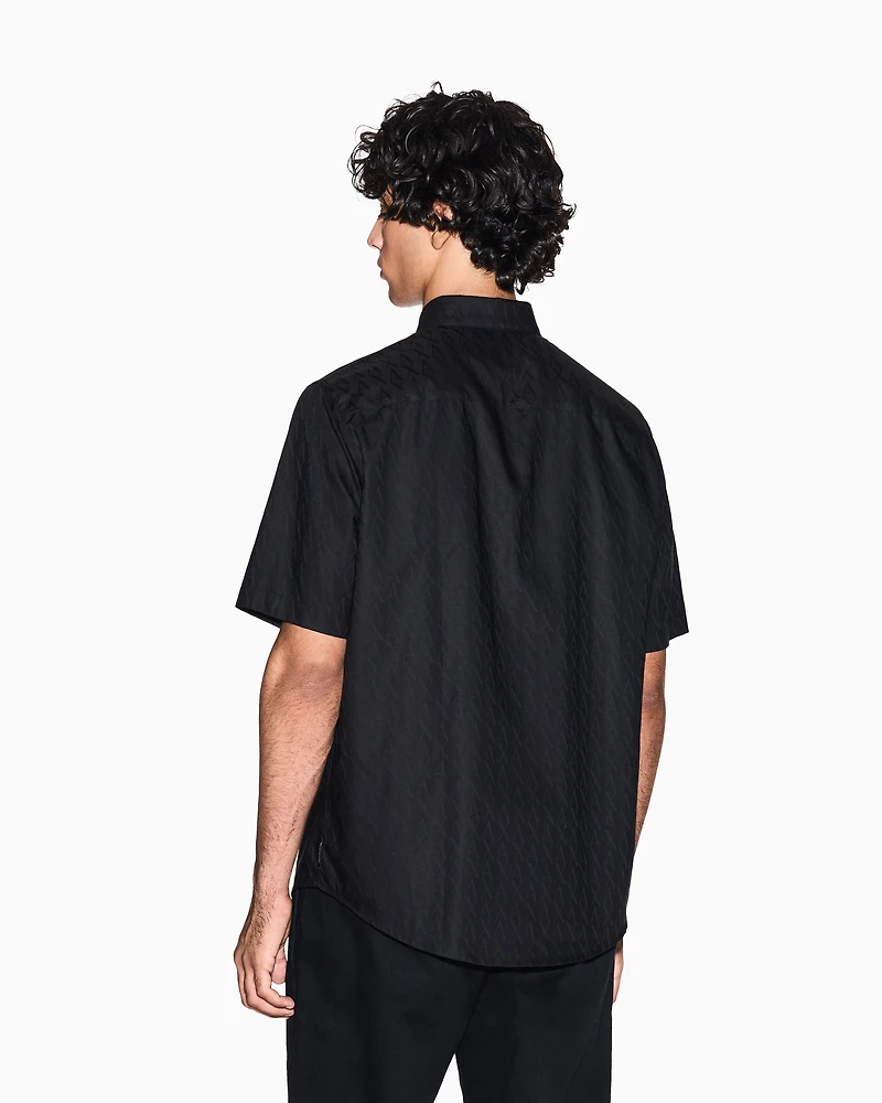 Armani Exchange - Short-sleeved cotton jacquard shirt, Man, Black, Size: