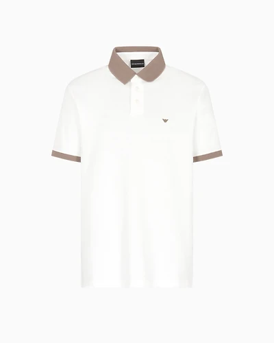 Emporio Armani - Piqué polo shirt with contrasting knit trim, Man, White, Size: