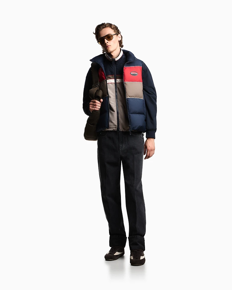 Emporio Armani - Water-repellent quilted ripstop nylon sleeveless down jacket, Man, Navy Blue, Size: