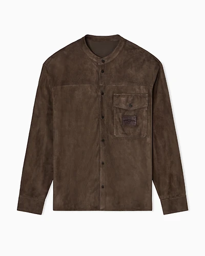 Emporio Armani - Goat suede shirt jacket with guru collar, Man, Beige, Size: