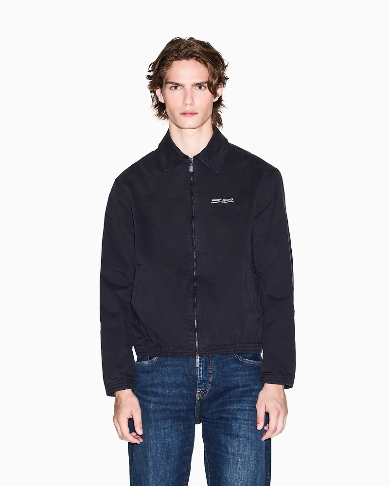 NAVY ZIP UP LOGO BOMBER JACKET